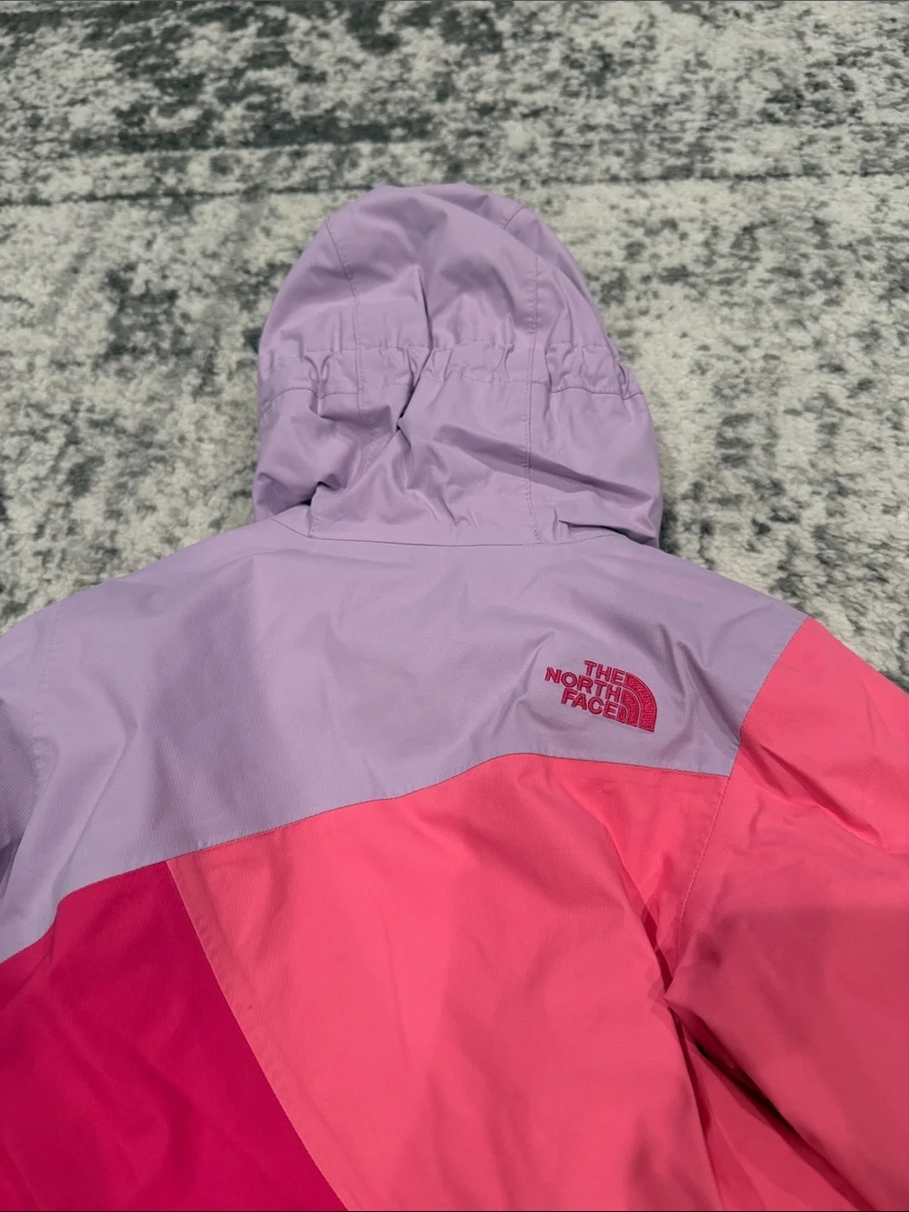 The North Face Girls' Colorblock Hooded Rain Jacket in Lavender and Pink Tones